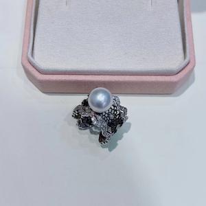 Design 10-11mm Round Natural <b>Pearl</b> <b>Ring</b> S925 Silver with Lace Hollow Handcrafted Strong Light Fine Flaws <b>Ring</b> - Product Image 2