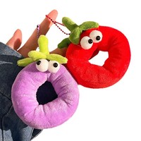 Pendentif en peluche 3D Donut Fruité de dessin animé, Porte-clés en peluche amusant avec yeux et légumes, Jouet doux et moelleux, Décoration de sac à dos, Cadeau d'anniversaire