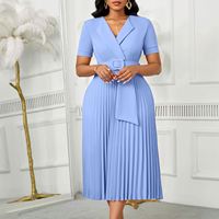 Nouvelle Robe T-shirt plissée à col rond, couleur unie, manches courtes, coupe évasée, élégante