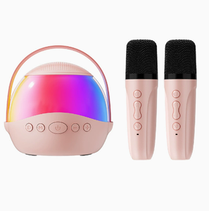 Enceinte portable avec 2 microphones sans fil, lumière LED RGB, pour karaoké, couleur rose - Product Image 2