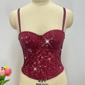 Small Sling Sequin <strong>Strapless</strong> Chest Wrap Coat Sexy <strong>Body</strong> Shaping Top Silk Thin Firm Control Bar Didi Fishbone Corset - Product Image 1