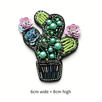 Appliques 3D perlées et à sequins faites à la main, style français, à coudre, avec motifs Hippocampe, Palmier, Cactus, Oeil protecteur, en PVC Premium