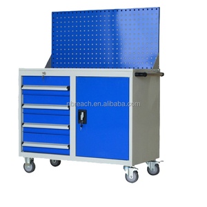 Cassetta degli <span class=keywords><strong>Attrezzi</strong></span> in Acciaio Laminato a Freddo di Alta Qualità, Armadietto Portautensili con <span class=keywords><strong>Pannello</strong></span> Posteriore, 5 Cassetti, Chiusura Centrale, 6 Ruote, Capacità di Carico 300kg - Product Image 3