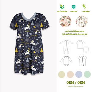 Abito in Fibra di Bambù MooMoo a Maniche Corte con Stampa Personalizzata, <span class=keywords><strong>Vestito</strong></span> Traspirante in Bambù per Donna, Pigiama in Bambù - Product Image 1