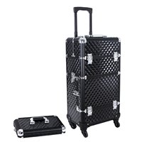 Roulant maquillage Train Case miroir voyage cosmétique stockage organisateur haut-parleur pour technicien pour salons de manucure