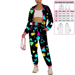 Conjunto deportivo de 2 piezas con estampado geométrico retro Y2K para mujer, chaqueta con cremallera de manga larga y pantalones - Product Image 1