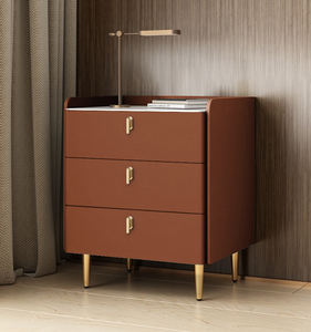 Table de Chevet Moderne de Luxe en Marbre et Bois Massif, avec 3 Tiroirs, en Cuir Blanc, Noir, Gris, pour <span class=keywords><strong>Chambre</strong></span> à Coucher, Meuble Flottant de Style Hôtelier - Product Image 4