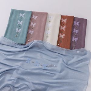 Hijab Decorato con Farfalle e Perle, Sciarpa Araba per Donne del Medio Oriente, Khimar Musulmano alla Moda Malese - Product Image 2