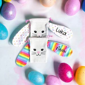 Sacs cadeaux personnalisés sur le thème du lapin de Pâques, sacs à friandises en <span class=keywords><strong>toile</strong></span> de lapin moderne, sacs à cordon personnalisés avec oreilles de lapin de Pâques - Product Image 4