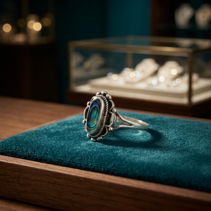 Bague Art Palace Vintage en argent 925 avec pierre ovale en nacre sertie clos, unisexe, pour usage quotidien, cadeau pierre précieuse - Product Image 4