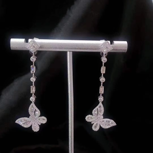 Butterfly Design Natural Diamond Jewelry Set 18K Solid <b>Gold</b> <b>Tennis</b> Chain <b>Necklace</b> With Drop Earrings Fine Women Luxury Jewellery - Product Image 3
