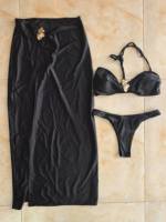 Setelan Baju Renang Wanita 3 Potong, Atasan Bandeau, Bikini Brazil, dan Rok, Ukuran S-L
