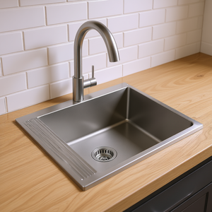 Évier de cuisine à cuve unique, 28 pouces, en acier inoxydable de calibre 18, à encastrer, rectangulaire, finition brossée, facile à nettoyer - Product Image 2