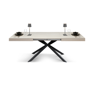 Mesa de Comedor Extensible Pearl Elm 160x90 con Patas Cruzadas Negras para Uso Interno - Product Image 1