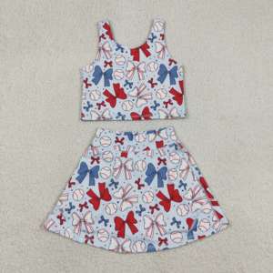 NO Tariffs Contact Us GSD2151 RTS New Kids Yoga Set <strong>Star</strong> Baseball Bows White Sleeveless Top &amp; Shorts Skirts Sets Girls <strong>Clothing</strong> - Product Image 6