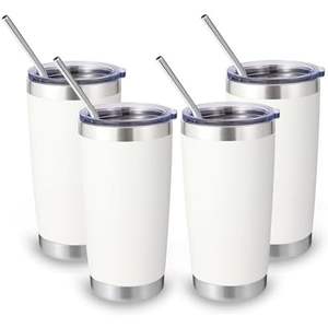 แก้วน้ำสแตนเลสพร้อมฝาปิดและหลอด20ออนซ์แก้วกาแฟเย็นสำหรับเดินทางผนังสองชั้นเหมาะกับที่วางแก้วในรถยนต์เคลือบผง - Product Image 1