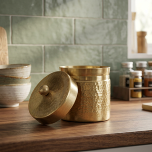 Boîte à épices en laiton artisanale avec couvercle, pot de rangement alimentaire rond en métal, design classique, 1 couche - Product Image 4