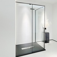 Paroi de douche FUSA pour la maison, 1 porte à charnière, 2 panneaux fixes, verre trempé de 8 mm, ouverture vers l'extérieur, cadre en acier inoxydable 304