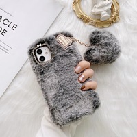 Étui de téléphone portable en TPU souple en fourrure de peluche en forme de cœur d'amour de luxe pour iPhone 7 8 Plus Xr X Xs Max 11 12 13 14 15 16 17 Pro Max