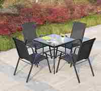 Table de salle à manger, de café ou de thé, de loisirs, ronde, en acier et verre trempé, pour extérieur, imperméable, pour restaurant, villa, hôtel, patio, jardin, balcon