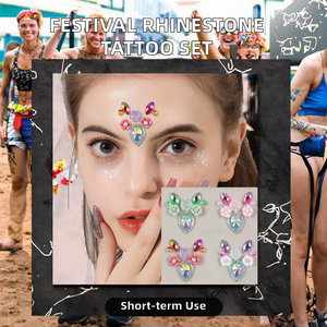 Rhinestone Face Gem Temporary <b>Tattoo</b> Sticker Rainbow Flower Body Art Festival Decor - Product Image 2