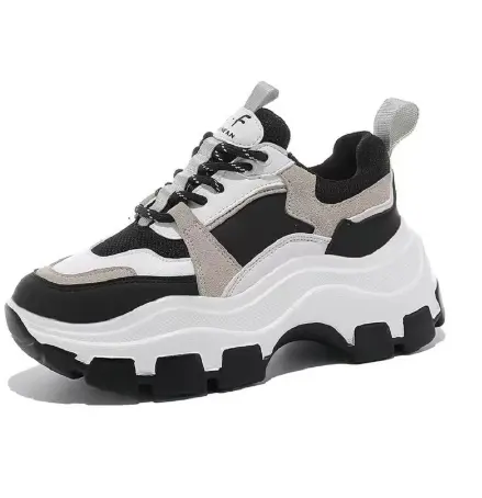 Brand Women Chunky Sneakers Vulcanize Shoes Korean Fashion New Female Black White Platform Thick Sole Sneaker Casual Shoes Woman