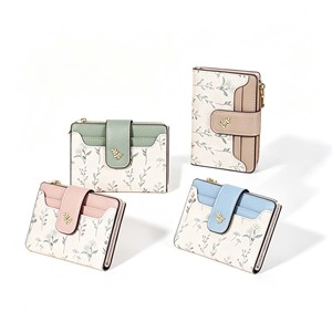 Petit portefeuille floral pour femmes, mini porte-cartes en cuir PU, porte-monnaie avec bouton pression, poche zippée, portefeuille court pour étudiantes - Product Image 2