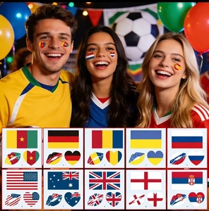 Pegatinas de Tatuajes Faciales Impermeables en Forma de Corazón Ecológicas con Patrón de Bandera <span class=keywords><strong>Mundial</strong></span>, Logotipo Personalizado Disponible, Transferencia por <span class=keywords><strong>Agua</strong></span> - Product Image 1