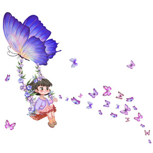 La <span class=keywords><strong>petite</strong></span> <span class=keywords><strong>fille</strong></span> se balance sur la balançoire Sticker mural Papillon balançoire Stickers Salon <span class=keywords><strong>Papier</strong></span> <span class=keywords><strong>peint</strong></span> décoratif - Product Image 6