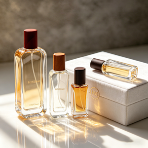 HANMING HH-063 30ml/50ml/100ml Flache Parfümglasflasche mit Holzdeckel Siebdruck Individualisierte Geschenkbox - Product Image 1