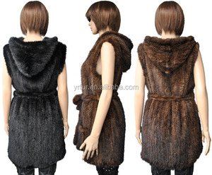 Chaleco de Invierno con Capucha para Mujer YR282, Chaleco de Piel de Visón Real Tejido a Mano de Buena Calidad - Product Image 1