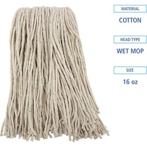 Cabezales de mopa húmeda de algodón blanco de 16 oz Boardwalk, con extremo cortado, juego de 12 por caja con cesta de plástico rectangular, equipo de limpieza para el hogar - Product Image 3