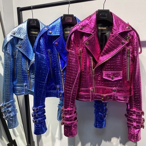 Nuova Giacca in Pelle con Cintura Primavera 2025, Cappotto in Vera Pelle di Pecora per Donna, Giacca in Pelle Verniciata Rosa Brillante - Product Image 3