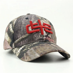 Vente en gros de chapeau de sport extérieur en coton véritable avec feuille d'arbre camouflage brodé à la flamme, casquette de baseball - Product Image 1