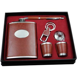 Ensemble de flacons à liqueur en acier inoxydable de haute qualité au design original avec étui en cuir - Product Image 2