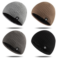 Chapeaux d'hiver épais et chauds Crochet polaire tricoté Chapeaux avec logo personnalisé Bonnet à revers pour hommes femmes