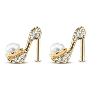 女士耳环2022个性时尚珠宝铜高跟鞋形状珍珠锆石女式耳环