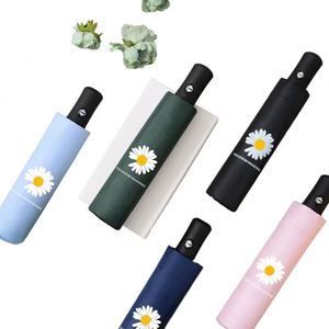 Parapluie automatique en plastique pour adultes, parapluie soleil et pluie, imprimé de petites marguerites - Product Image 1