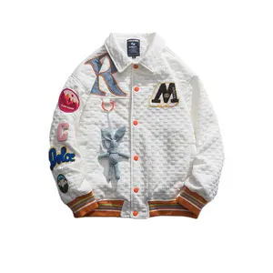 Custom OEM Men's American Fashion Embroidered Waffle Jacket Man Spring Blazer Coat Street Baseball Man's