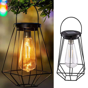 Lanterne solaire en fer, lumière LED suspendue, décoration de jardin extérieure, portable avec panneau solaire - Product Image 1