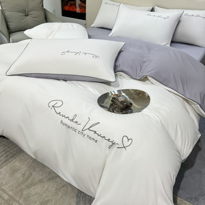 Set Sprei Bordir Hotel Modern Cetak Pabrik OEM ODM Selimut Tempat Tidur Warna Putih Solid MOQ Rendah - Product Image 1