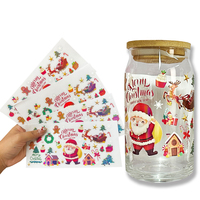Vinilos Decorativos para Vasos de Vidrio de 16oz con Protección UV, Diseños Navideños de Moda, Impresión 3D, Adhesivos Ecológicos Resistentes al Agua, Venta al Por Mayor