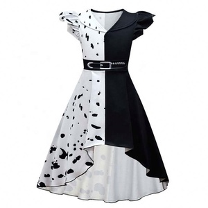 Costume de cosplay d'Halloween pour filles, noir et blanc, jeu de rôle, costume de <span class=keywords><strong>Cruella</strong></span>, ensemble complet de costumes - Product Image 4