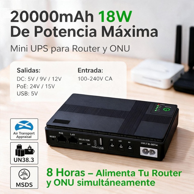 LSUN Mini UPS 20000mAh High-Quality A-Grade Battery Cells,PoE 24V/15V,DC 5V/9V/12V,18W Output,Verified 8-Hour Runtime,100-240Vac