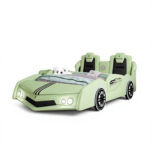 <strong>Childrens</strong> Solid Wood <strong>Car</strong> <strong>Bed</strong> with Minimalist Modern Design Storage Safety Rails &amp; Box-Frame Structure for Boys and Girls - Product Image 1