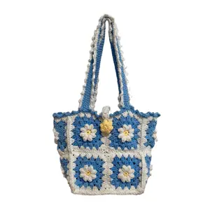 Hand-knitted Bag Diy Material Bag Wool Small Daisy The Same Crochet Self-made To Send Girlfriend Shoulder Bag