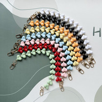 Gelang Ponsel Akrilik Warna Solid Bentuk Hati Persik, Hadiah Hari Valentine untuk Gantungan Kunci Rantai Manik-Manik Buatan Tangan