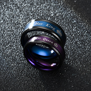 Joyería mínima, anillos románticos en forma de O de 8mm y 6mm para pareja, anillos lisos de acero inoxidable con letras King Queen y corona - Product Image 4