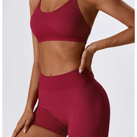 Combinaison de yoga unie, courte, dos nu, col en V, taille haute, de luxe, personnalisée, sans couture, en Spandex/Nylon, extensible dans les quatre sens, légère