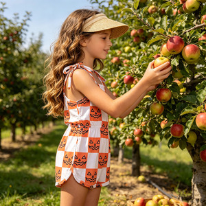 Combinaison à bretelles réglables Ga-18 pour petites filles, avec bordure imprimée personnalisée - Product Image 6